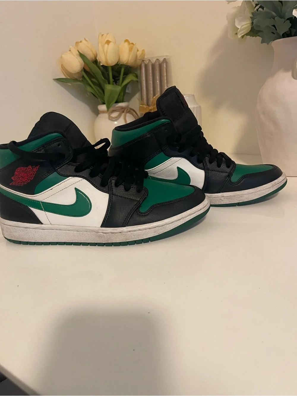 Jordan Kids High-Top Sneakers in Green, Black & White
